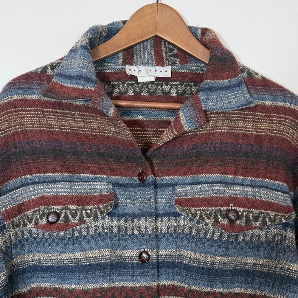 Style New York Vintage Southwestern Wool Blend Striped Jacket Womens 14 Large US - Picture 3 of 13